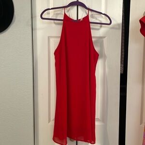 Red Sleeveless High Neck Dress